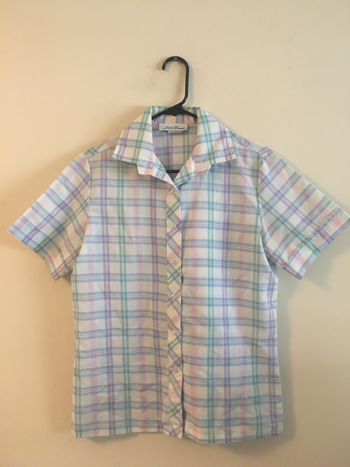 Vintage ladies short sleeve striped button down sz. M