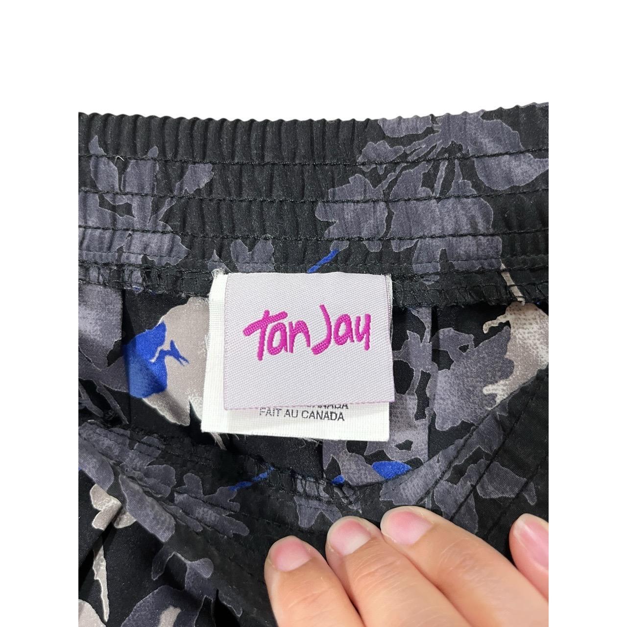 TanJay Black Blue Floral Print Pleated Vintage Midi Skirt Made In Canada Size 12