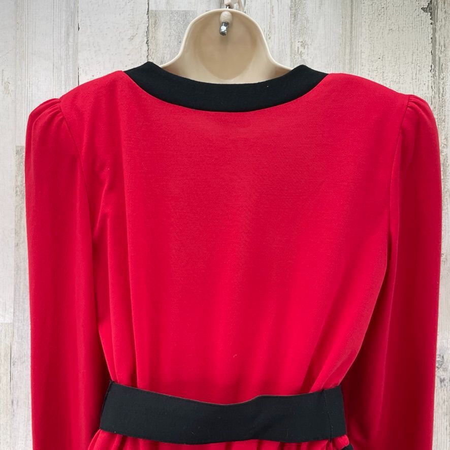 Vintage 80s Tabby of California Dress Womens L Red Black Belted Pockets Old Mone