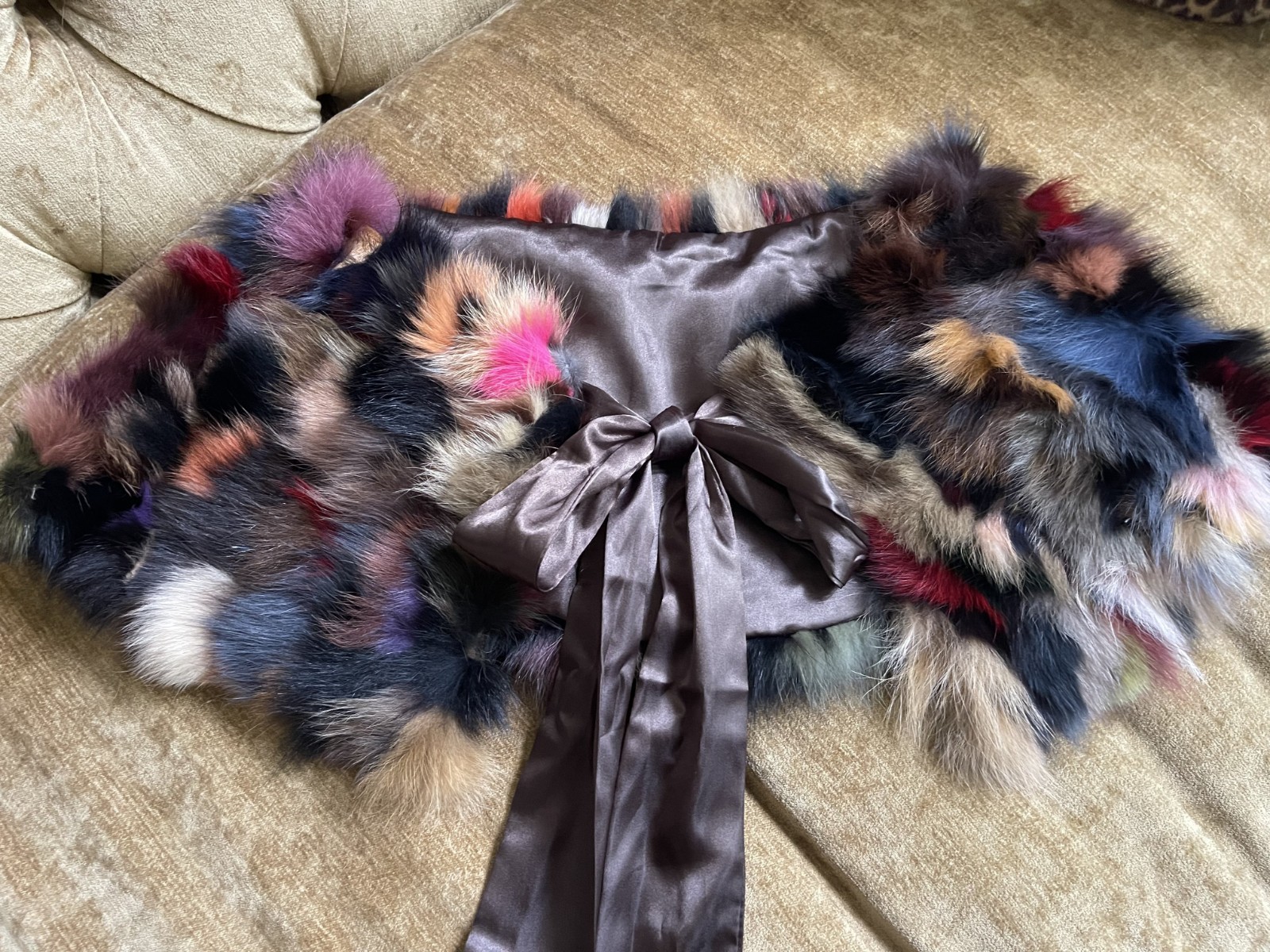 RABBIT FUR CAPELET SHAWL PASHMINA CAPE COLLAR WRAP SHOULDER SCARF OSFA MULTI VTG