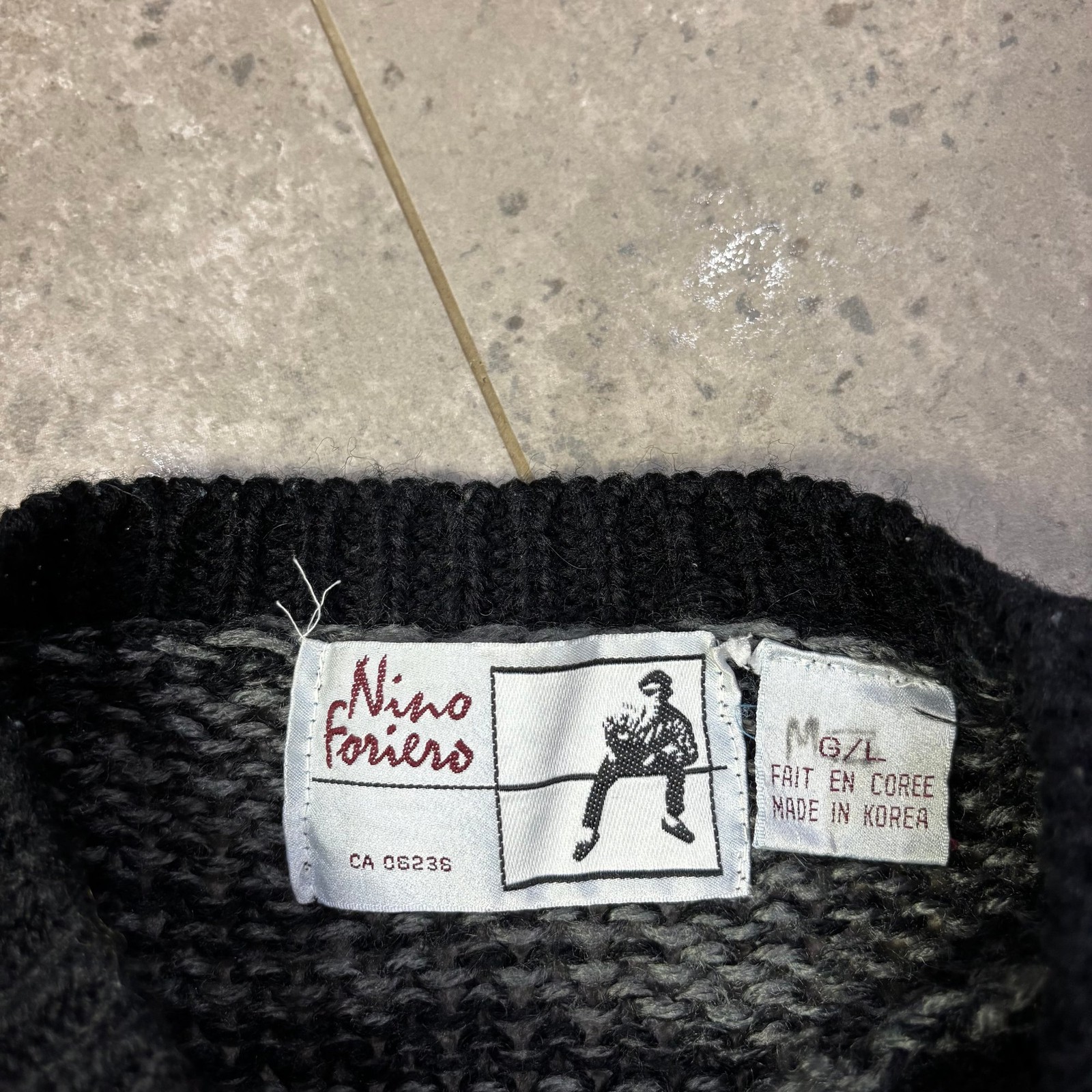 Nino Forino Vintage Sweater Men’s M/L Black Grey Cable Knit Crew Neck
