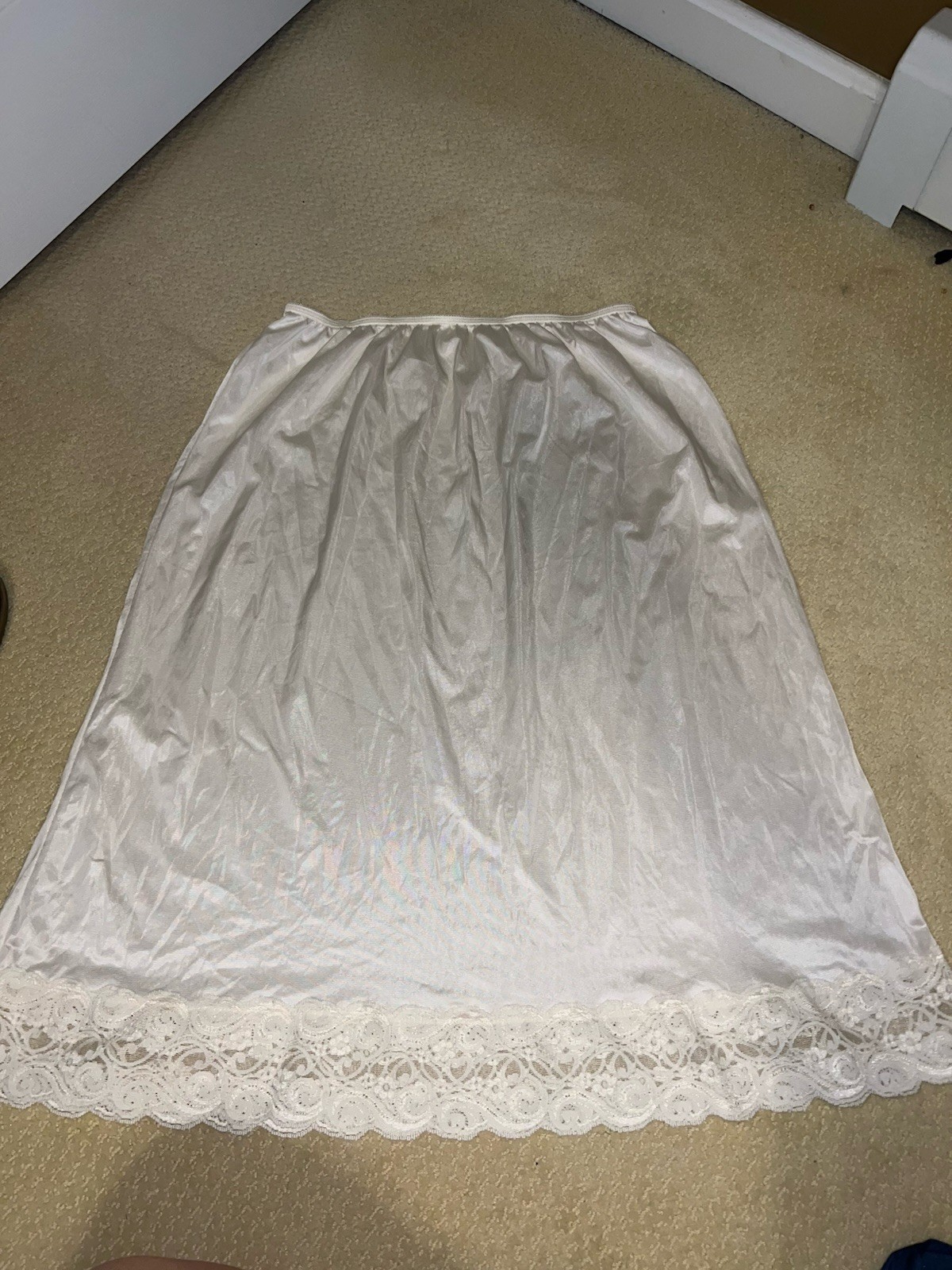 Vtg Movie Star White Half Slip Skirt Lace Trim Satin Silky Lingerie USA Made M