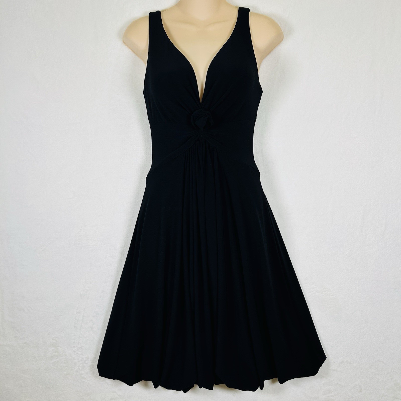 Vintage Joseph Ribkoff Black Party Dress Plunge A Line Bubble Small 4/6