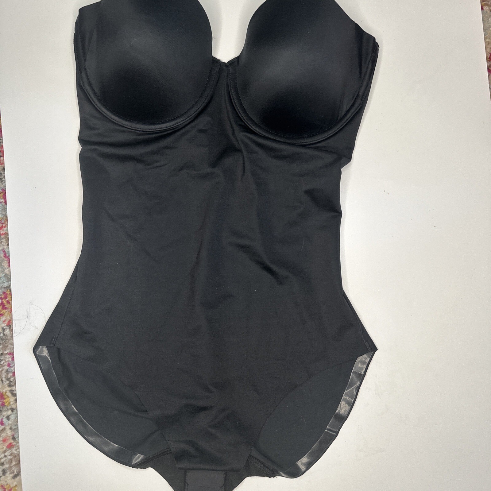 Vtg SPANX Black Shaping Nylon Bodysuit Medium Strapless Shaper Bra Underwire