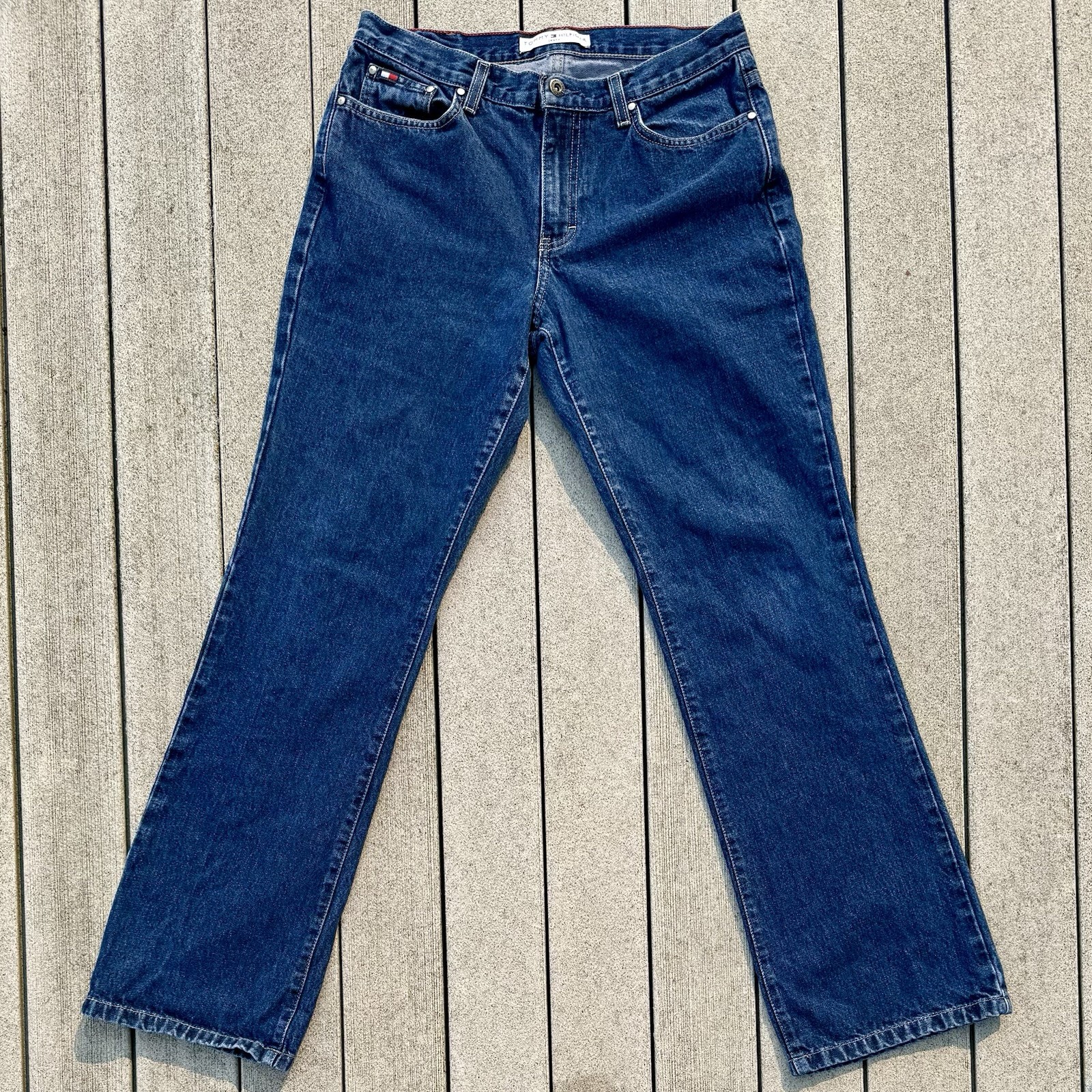 VTG Y2K 90s Tommy Hilfiger Women Sz 6 Denim Jeans Boyfriend Flag Pocket Boot Leg