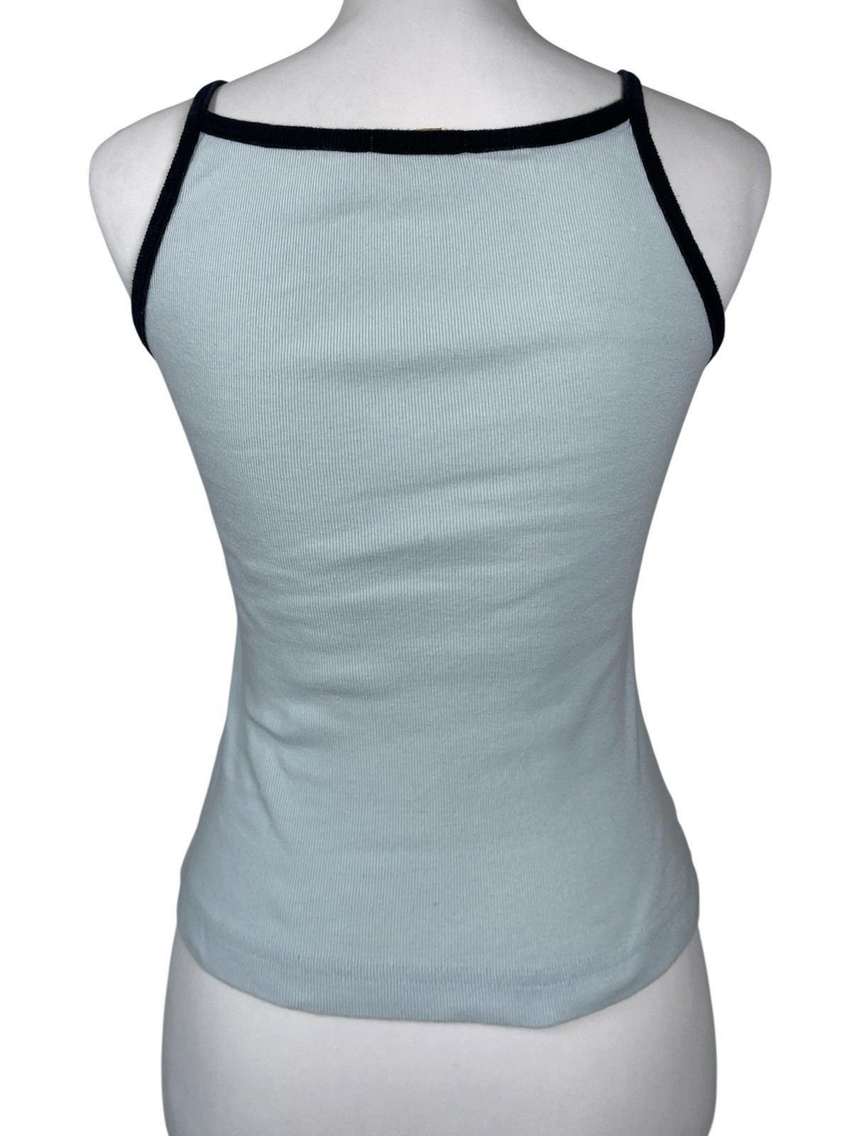 Y2K Blue Asphalt Ribbed Cami Tank Top Light Blue Navy Contrast Stretch Size S