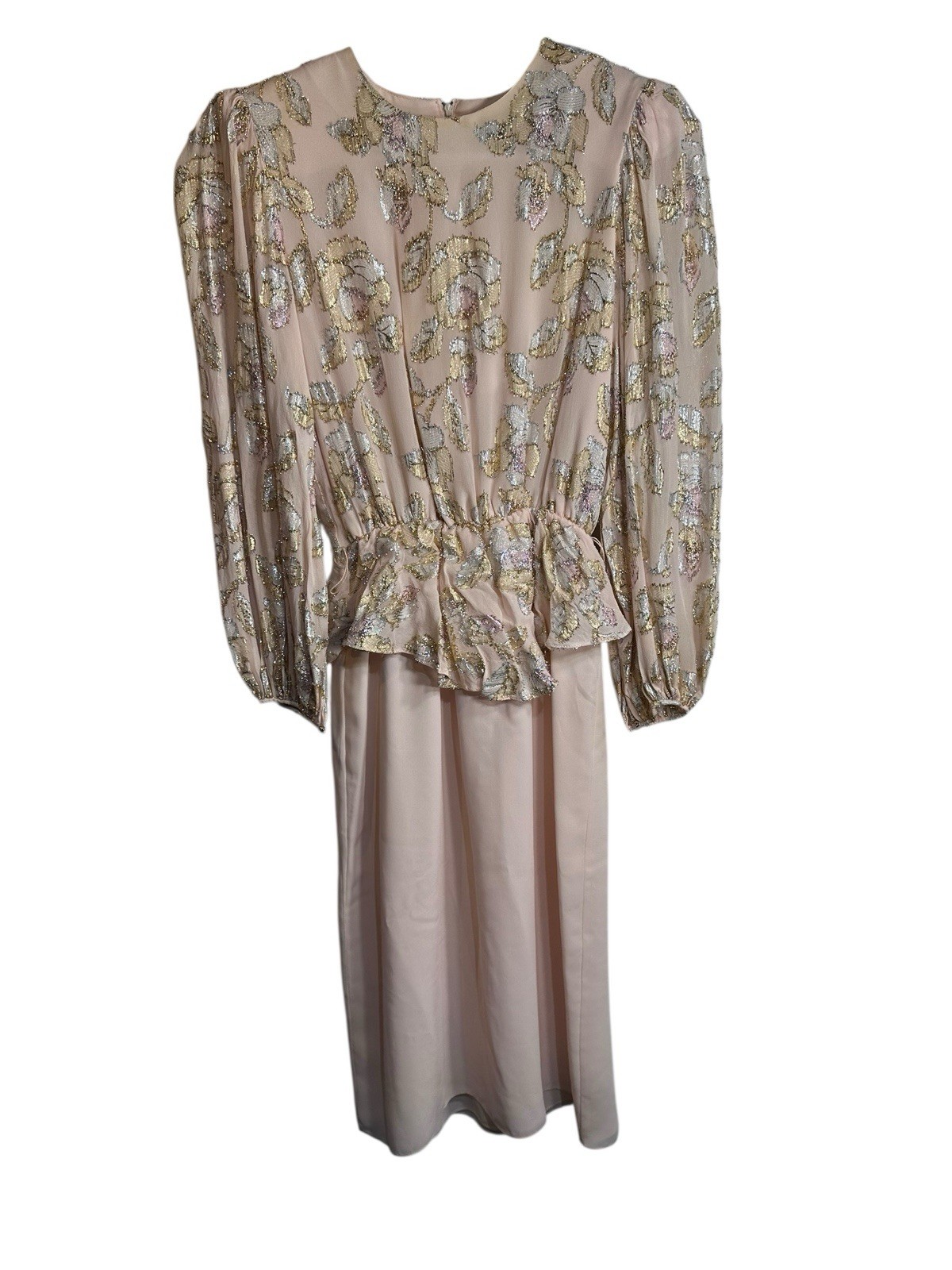 patra womens vintage long sleeve dress knee length metallic size 7/8