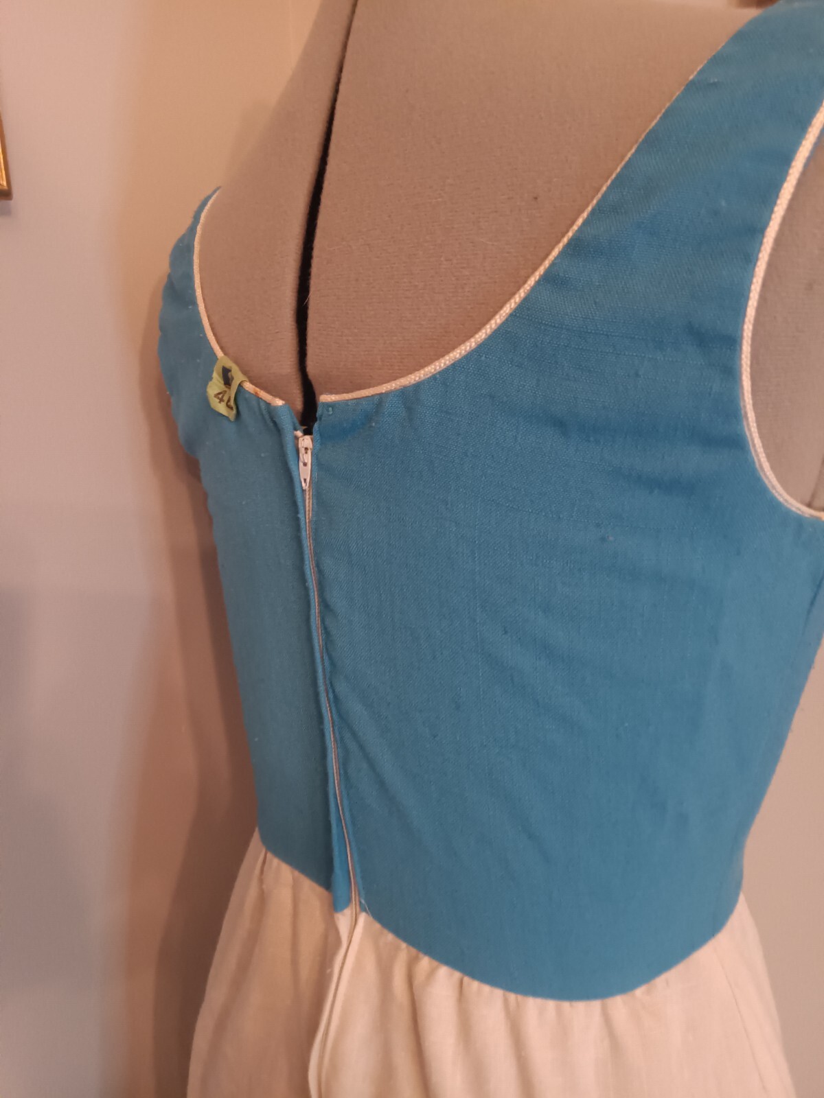 Vtg 60s Sheath Dress, Blue And White Handmade Dress Size Small Great Condition
