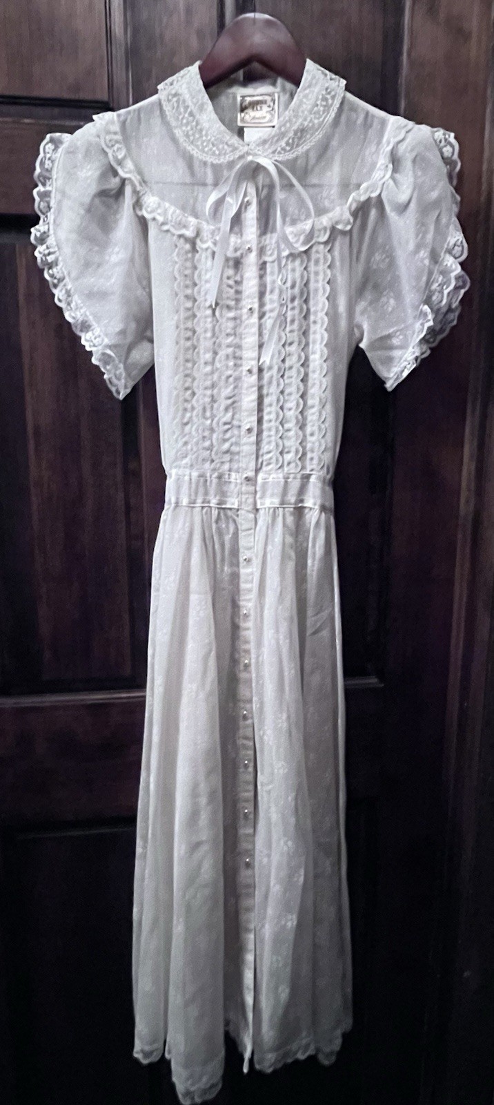 Vintage Gunne Sax by Jessica McClintock Floral Lace Sleeve Pearl Dress Size 9