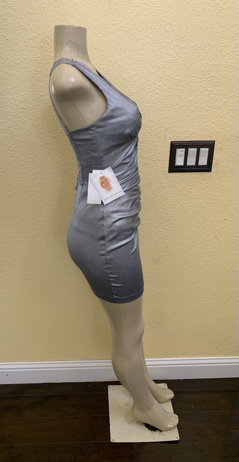 VTG NWT Jessica McClintock Size 2 Silver Ruched Mini Dress