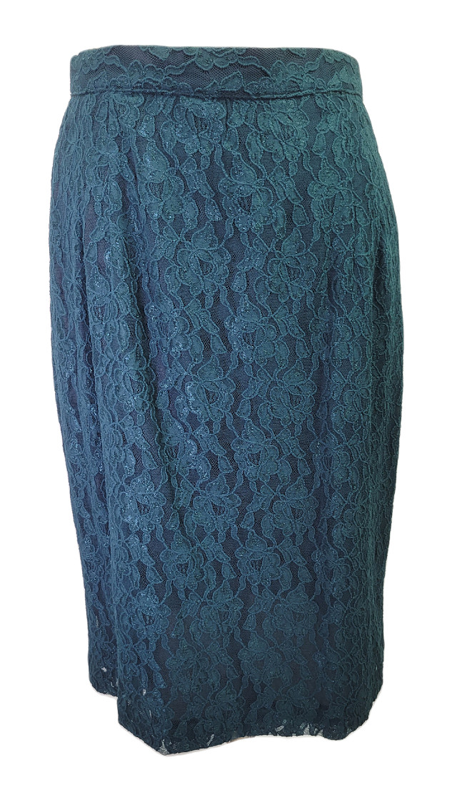 NWT Vintage Cachet by Bari Protas Green lace women’s Skirt Top Jacket Set 11/12