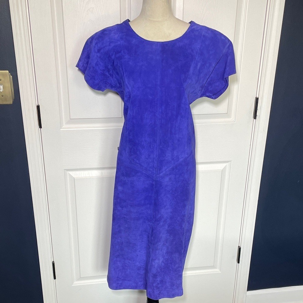 Vintage SUEDE Lauren Alexandra Royal Blue Short-Sleeve Purple Dress Size 14