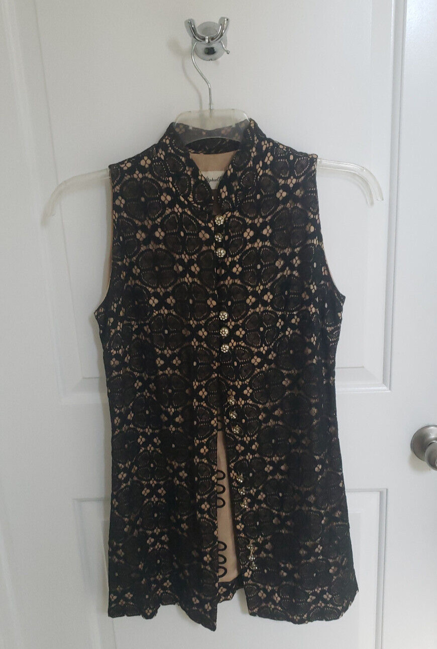 VTG 60s Stephen O’Grady sleeveless button-up collared black top size s/m