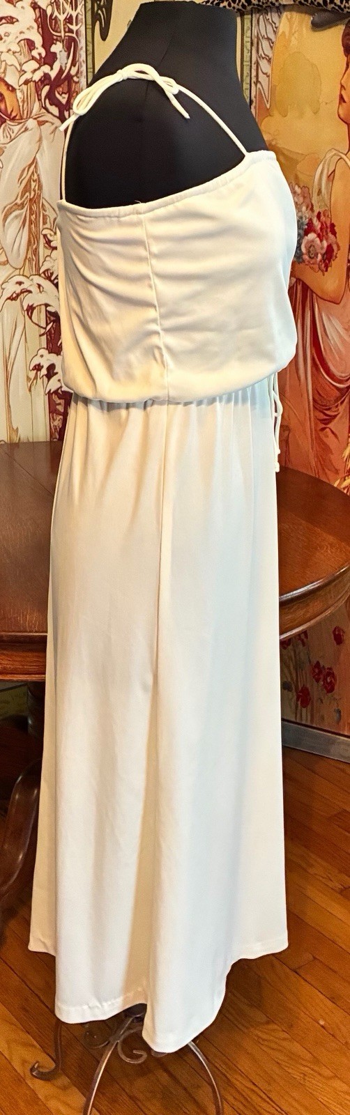 Vintage 1970’s Saturday Night Fever Disco Spaghetti Strap Cream Color Dress Med