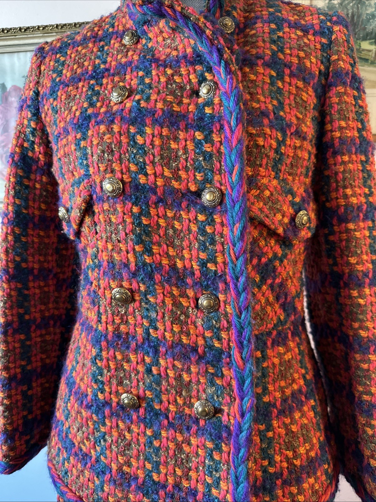 1980s Tailored Devon Hall Tweed Wool Plaid Lined Jacket & Skirt Suit 2pc sz 2