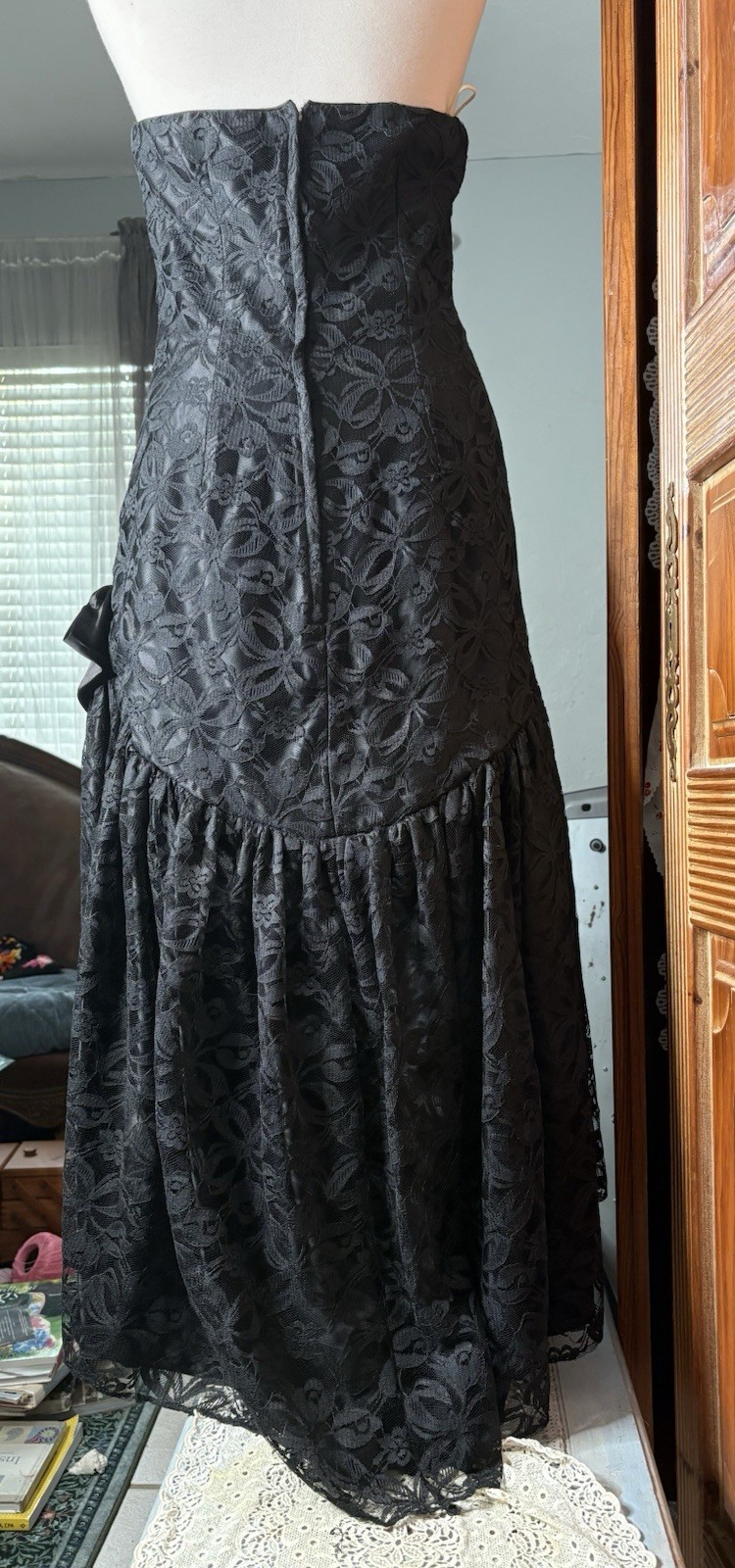 Vintage Alfredo Angelo Flirtations Black Lace Gown Prom Dress Goth Witchy S