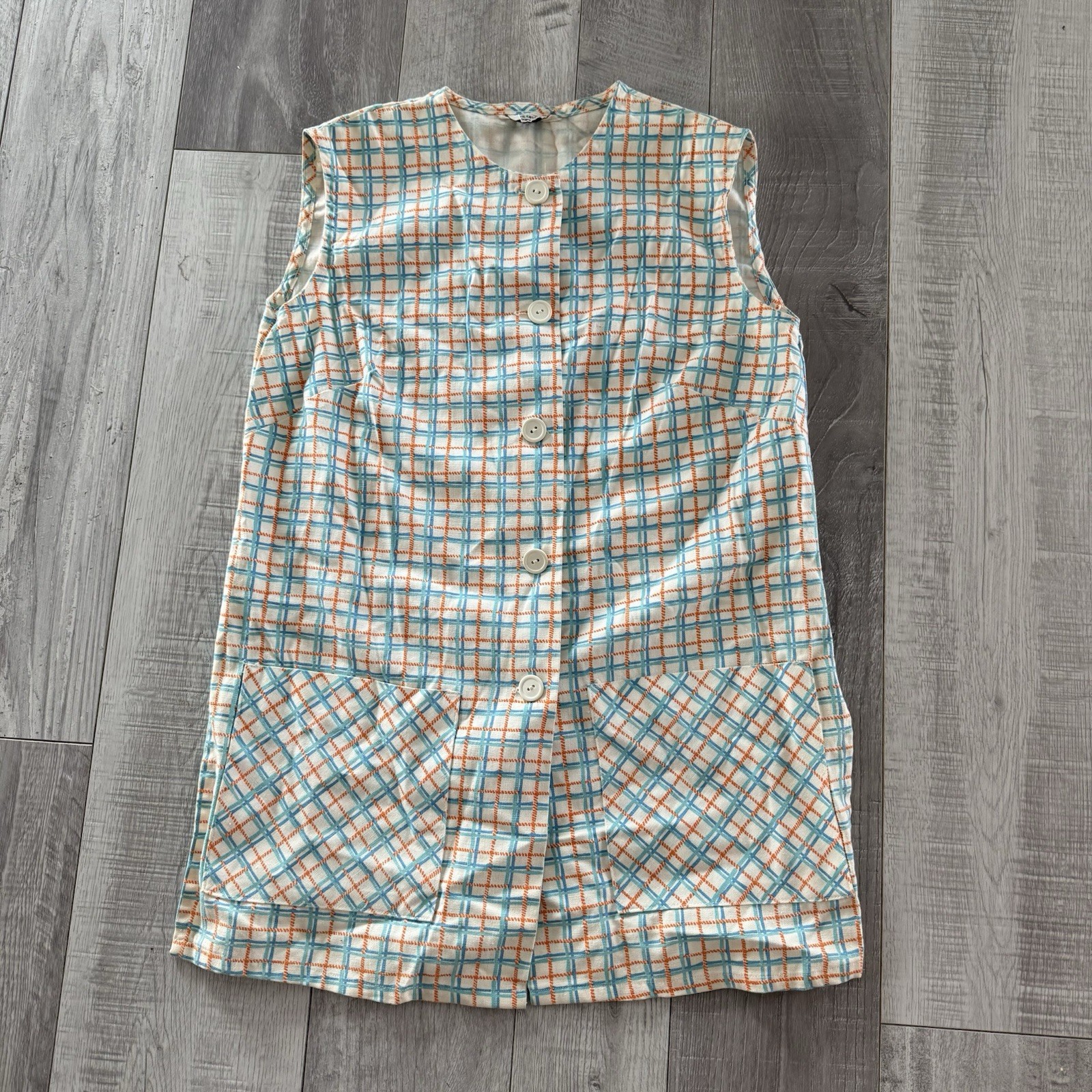 VTG 1960s Check Button Front Sleeveless Blouse Plaid Vest