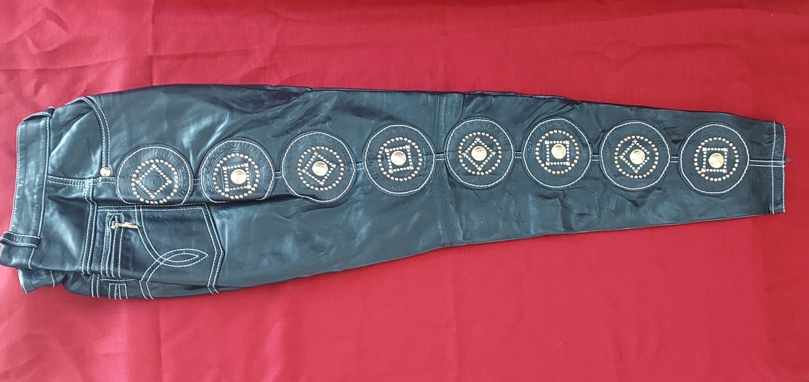 1991/92 GIANNI VERSACE COUTURE Black Leather Embroidered Studded Pants & Belt
