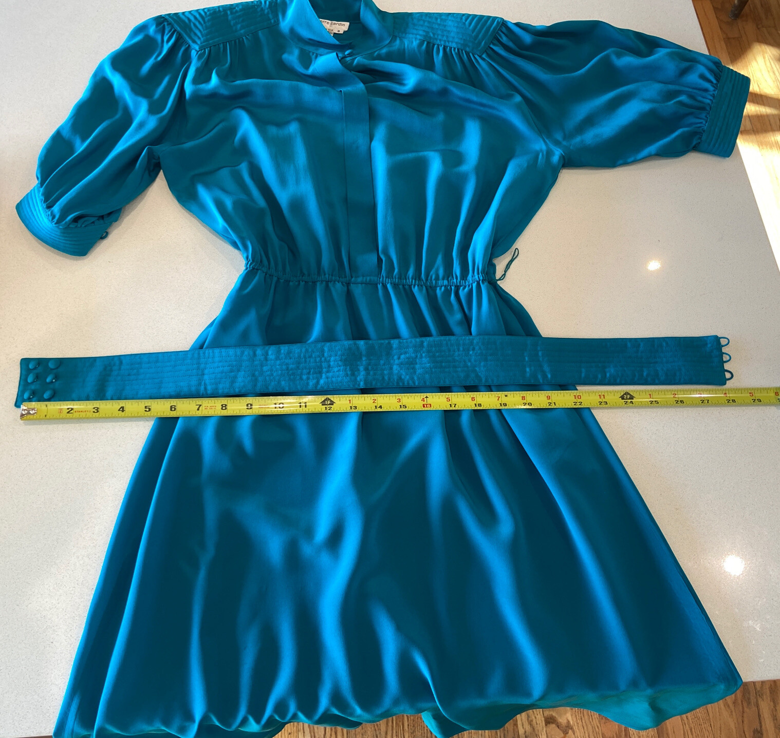 Vintage Pierre Cardin dark turquoise silk dress, circa 1980s, Sz8