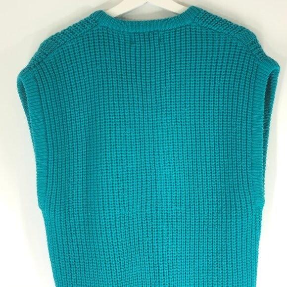 Vintage Womens Teal Turquoise Chunky Preppy Sweater Vest Gerard Works Large
