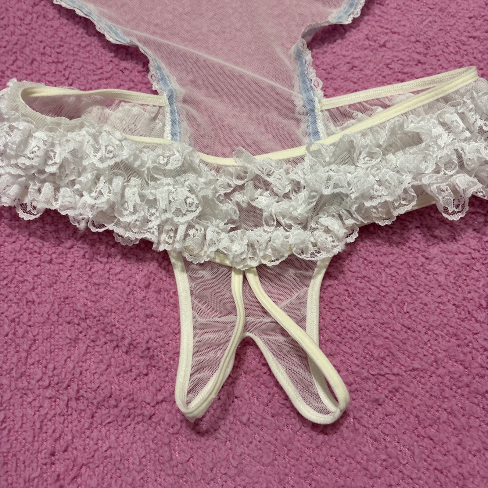 Vintage Fredericks Of Hollywood style lace teddy bodysuit with ruffles #80921