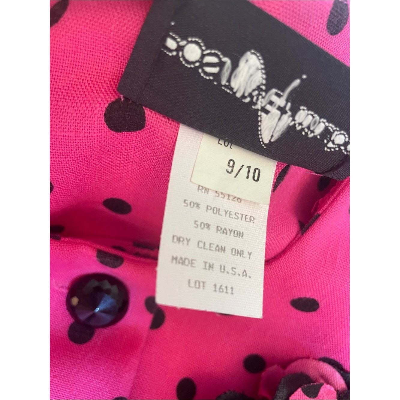 VTG 80s Positive Attitude Pink Polka Dot Peplum Blouse Puff Sleeve Blazer Top M