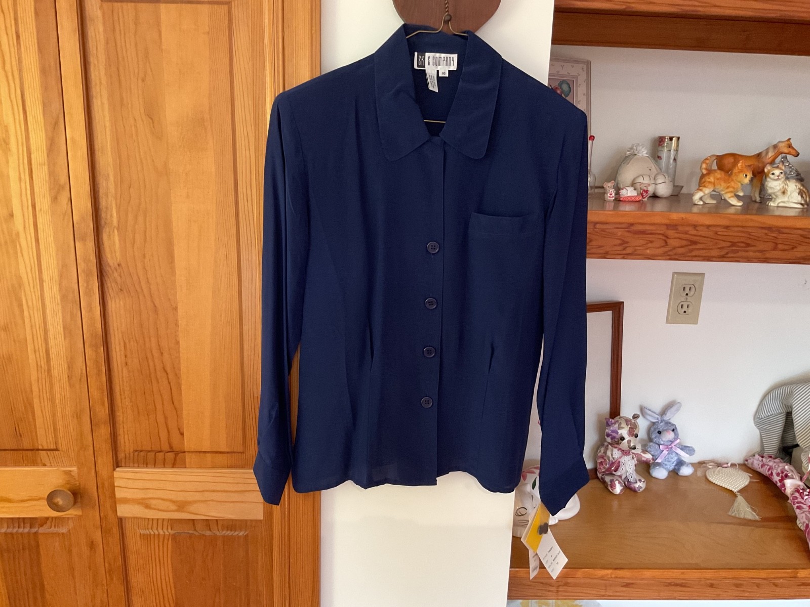 NWT Vtg 1980s SK & Company Midnight Blue 100% Silk Blouse Size 10 Posh!