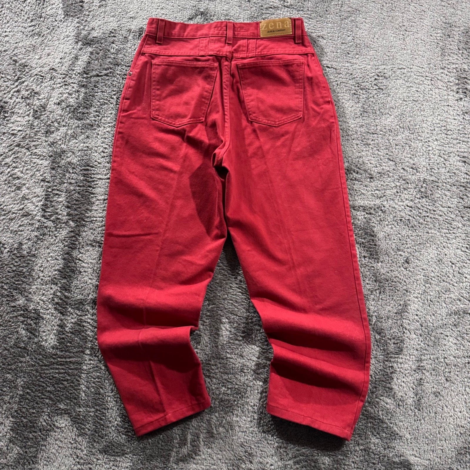 Zena Jeans Red High Waisted Tapered Leg Denim Pants Made in USA Size 12 30 Waist