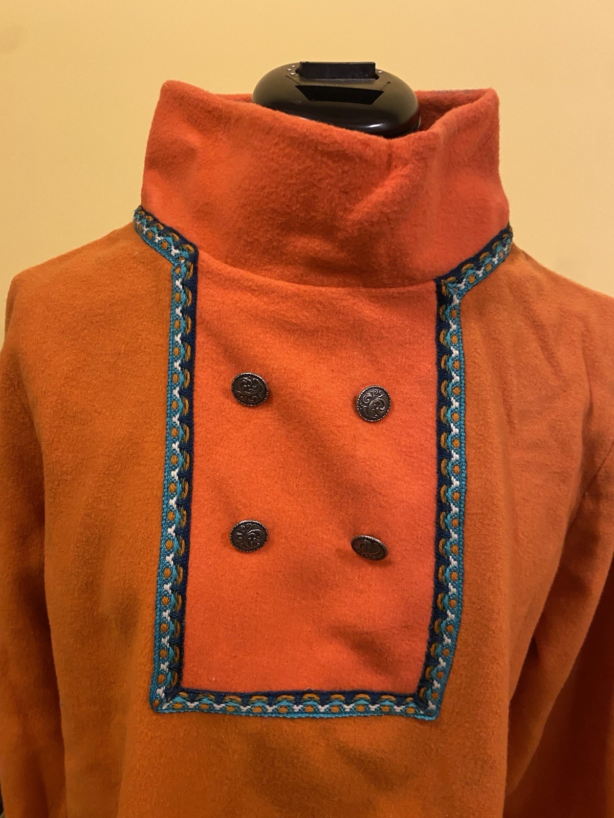 Vintage 100% Wool Orange Nordic Jacket Costume Folk tunic back zipper scandi