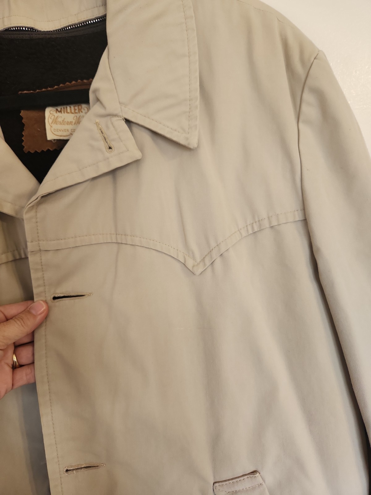 Vintage Miller Western Wear Denver CO Tan Ranch Coat Sz 46 Sherpa Liner Rodeo