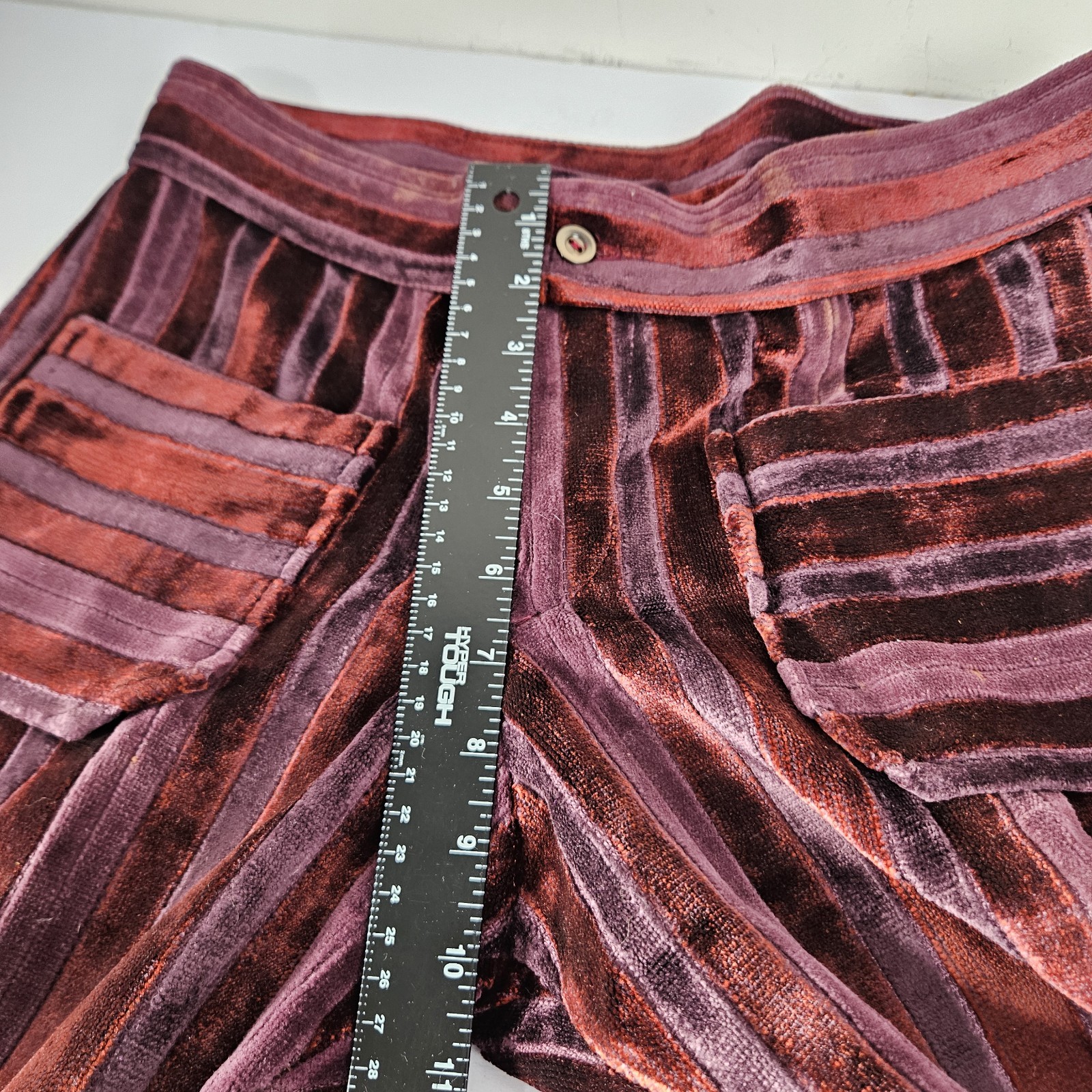 VTG 60S Red&Purple Strip Velvet Carpet Bag FLARED PANTS Bell Bottom Hippy 13/14