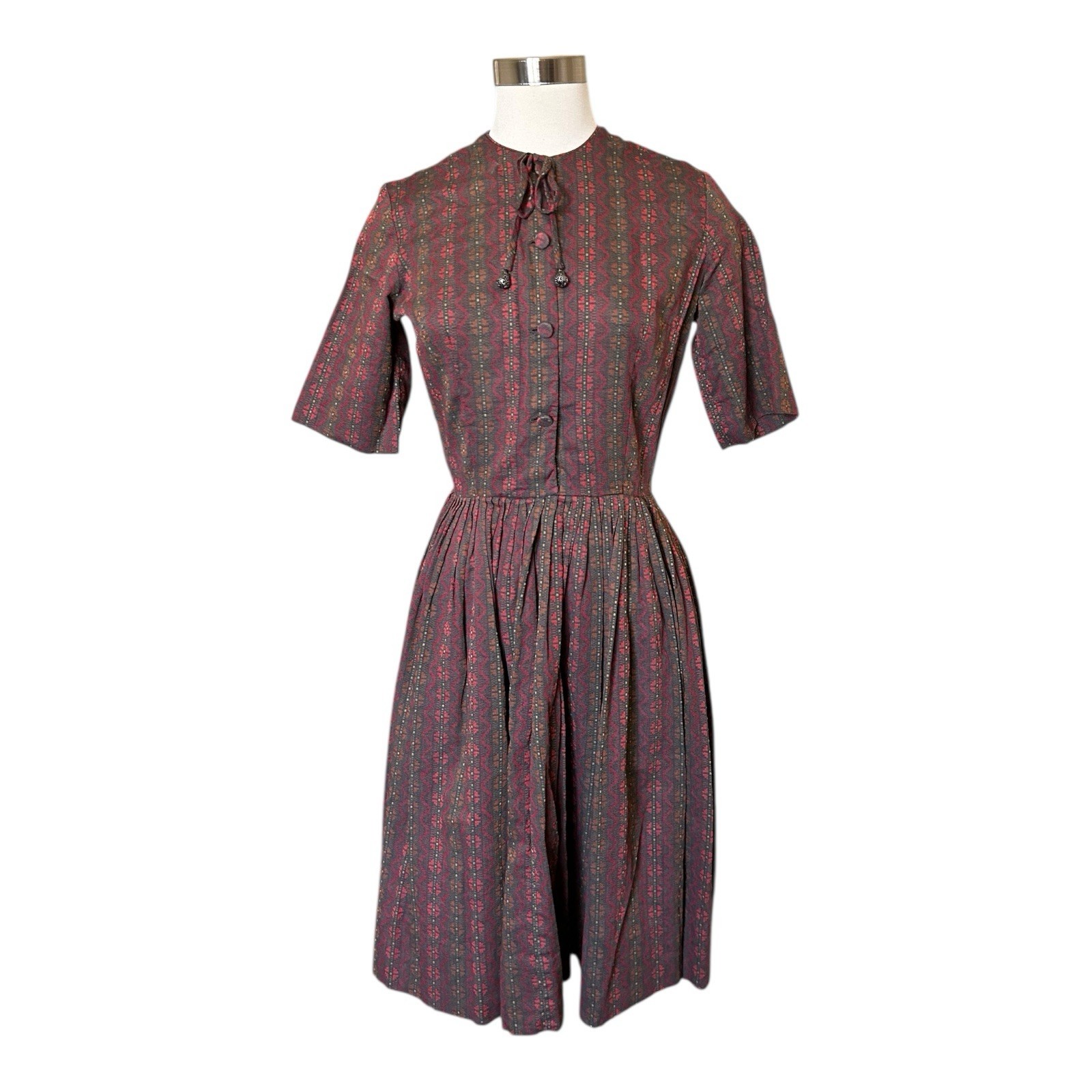 Dixie Deb VTG Day Dress MCM Urban Western Southwest Sz? Metal Accents