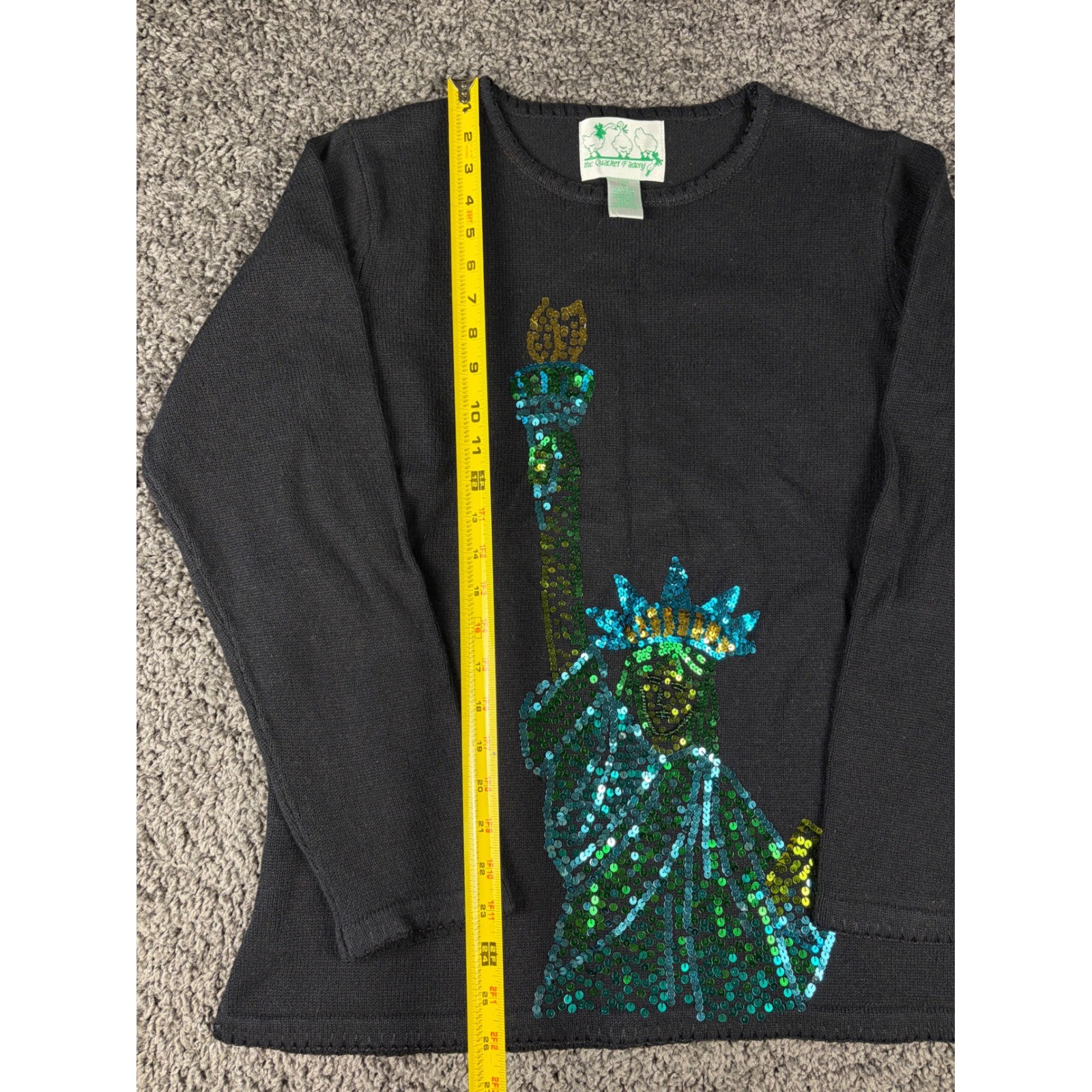 Vintage Quacker Factory Statue of Liberty Sequin Sweater Black Womens Medium