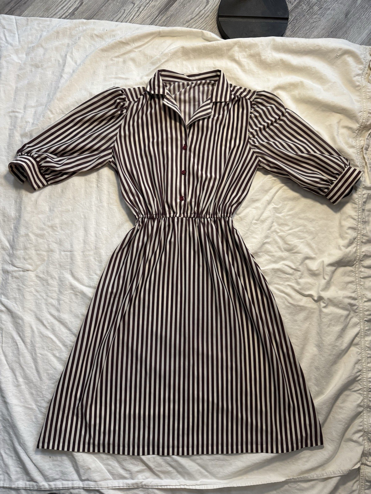 1940s/1950s Vintage Brown and White Striped Dress for Young Ladies