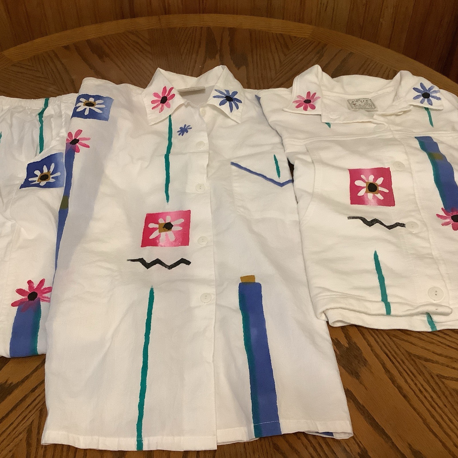 Vtg Play Alegre 100% Preshrunk Cotton Hand Painted Jacket, Shirt & Pants Set M/L