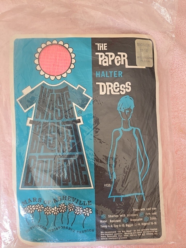 Vintage 1960’s Paper Halter Dress Waste Basket Boutique By Mars Of Asheville NC