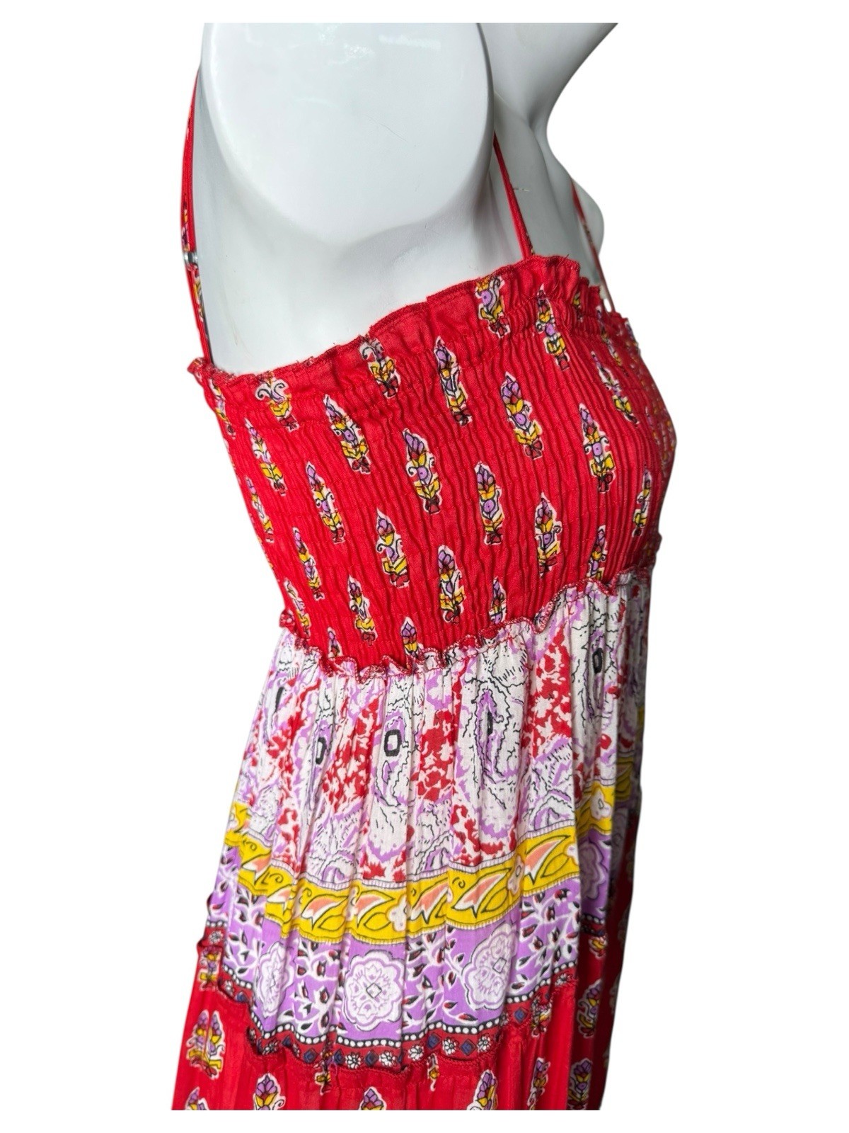 Vtg Cache Paisley Red Multicolor Patchwork Maxi Dress M Gauze Cotton Sundress