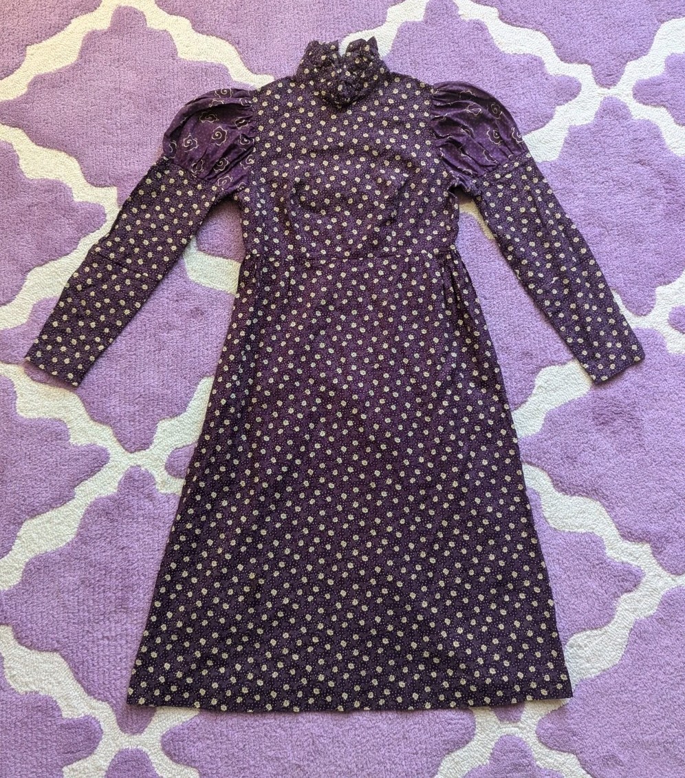 Vintage 70’s Young Edwardian By Arpeja Plum Purple Puff Juliet Sleeves Dress XS