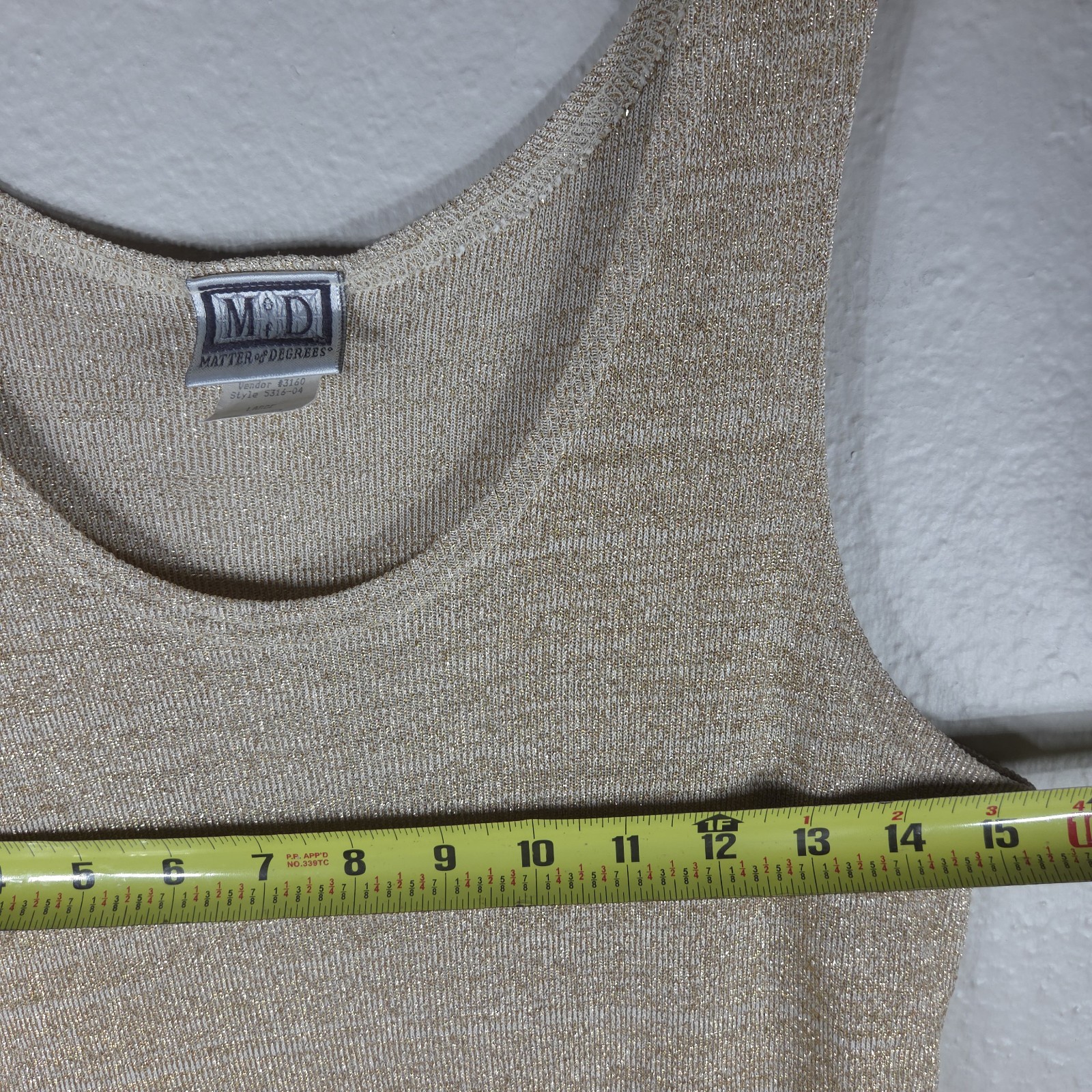Vintage Matter Of Degrees Gold Metallic Knit Tank Top Size L Scoop Neck 90’s