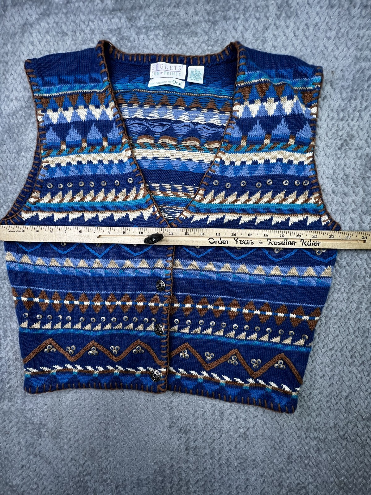 Orvis Segrets Sun Prints Large Cottagecore Knit Vest Vintage Boho Western Granny