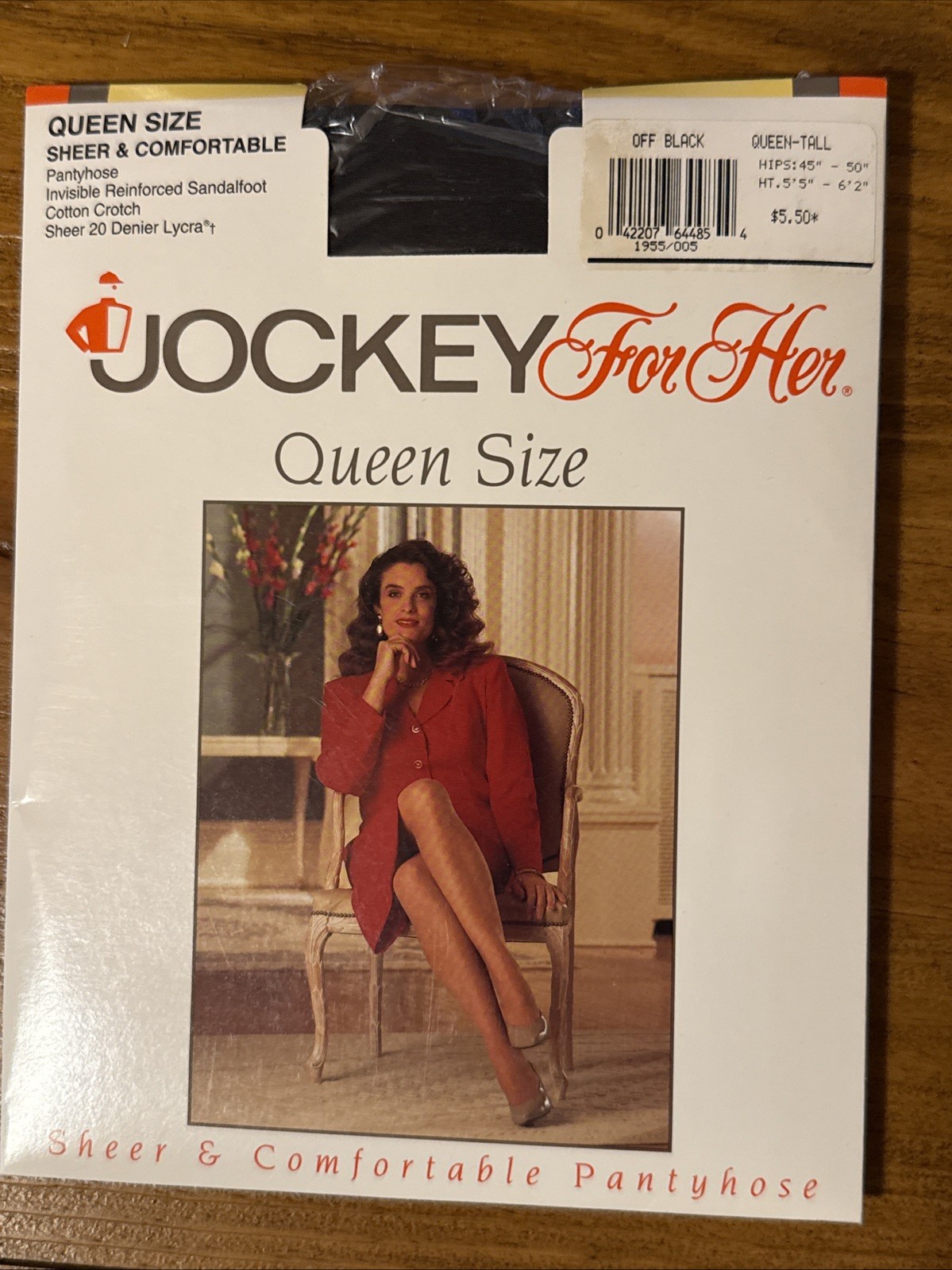 Vintage Jockey For Her Pantyhose Sheer Sandalfoot Queen Tall Off Black NEW