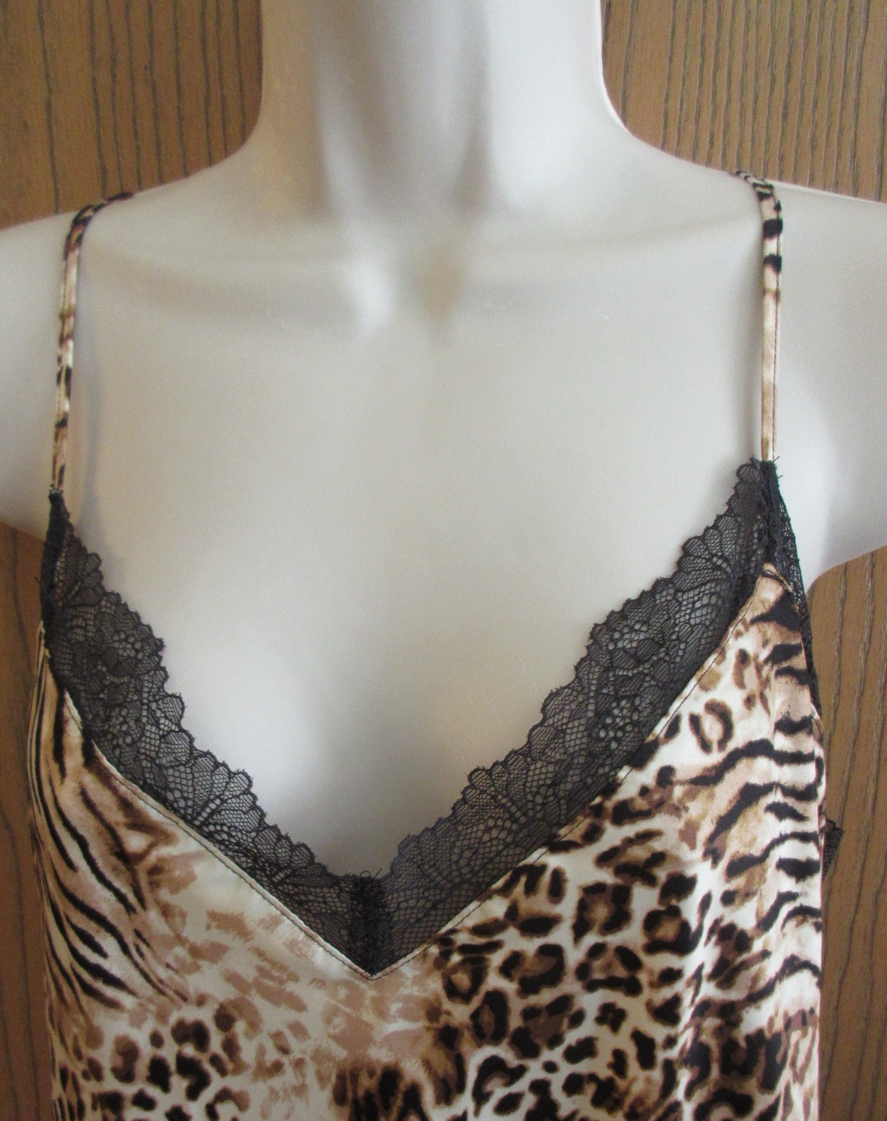 INC International Concept poly SATIN long chemise Lace V neck night gown size M