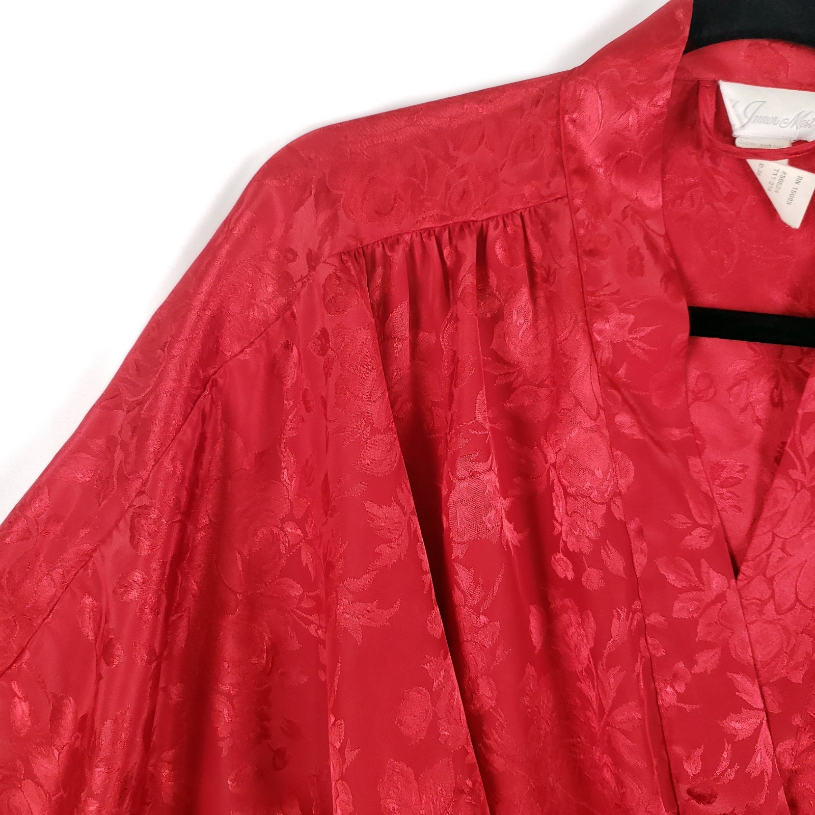 Vintage Inner Most Kimono Robe Womens Large Red Satin Jacquard Midi Pockets