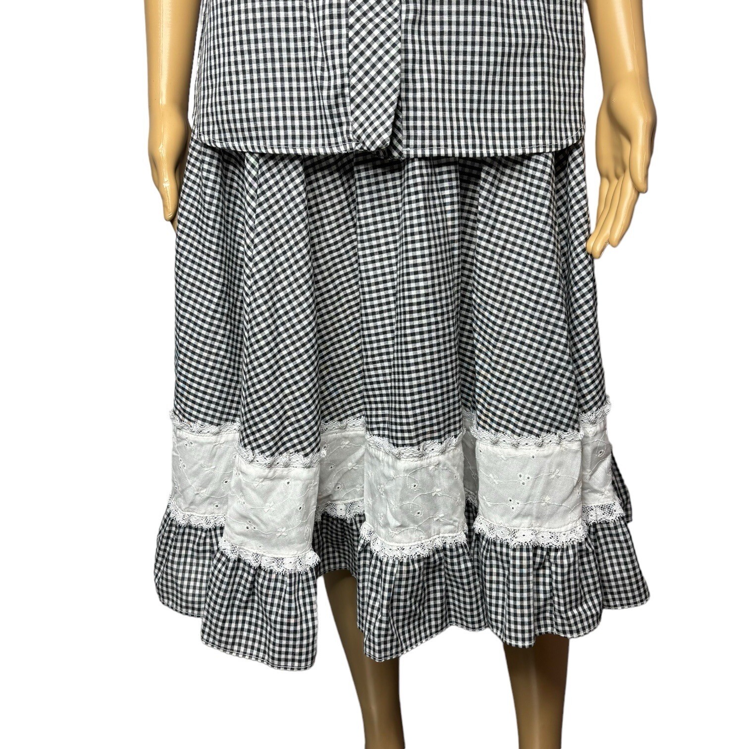 JERI BEE Western Prairie Square Dance Blouse & Skirt Gingham Womens Size M