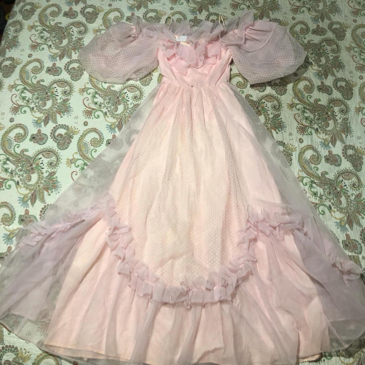 Vintage 1970s Pink Swiss Dot Southern Belle Wedding prairie Princess Dress