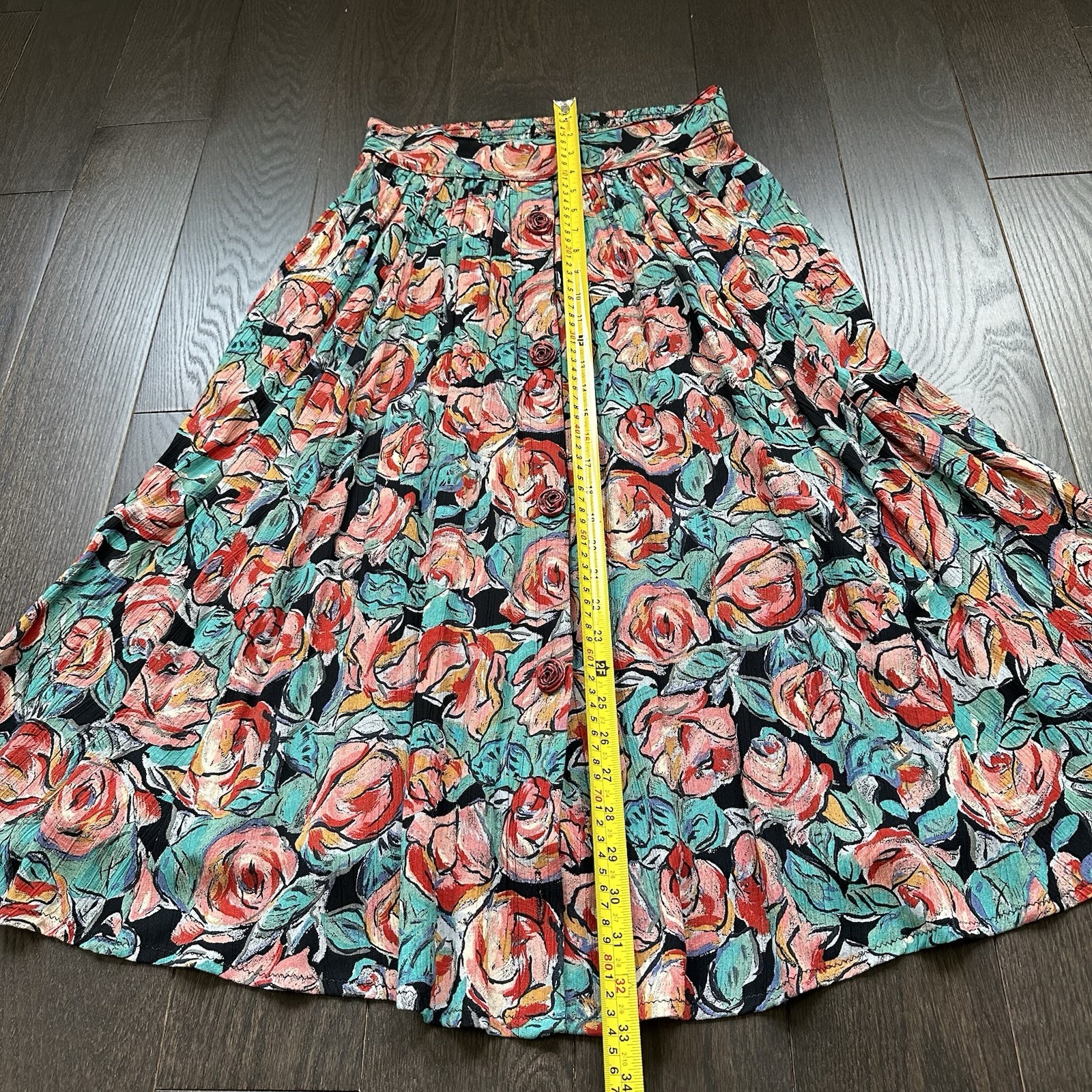 Carole Little Vintage 90s Rose Button Front Midi Skirt Abstract Rose Floral 6