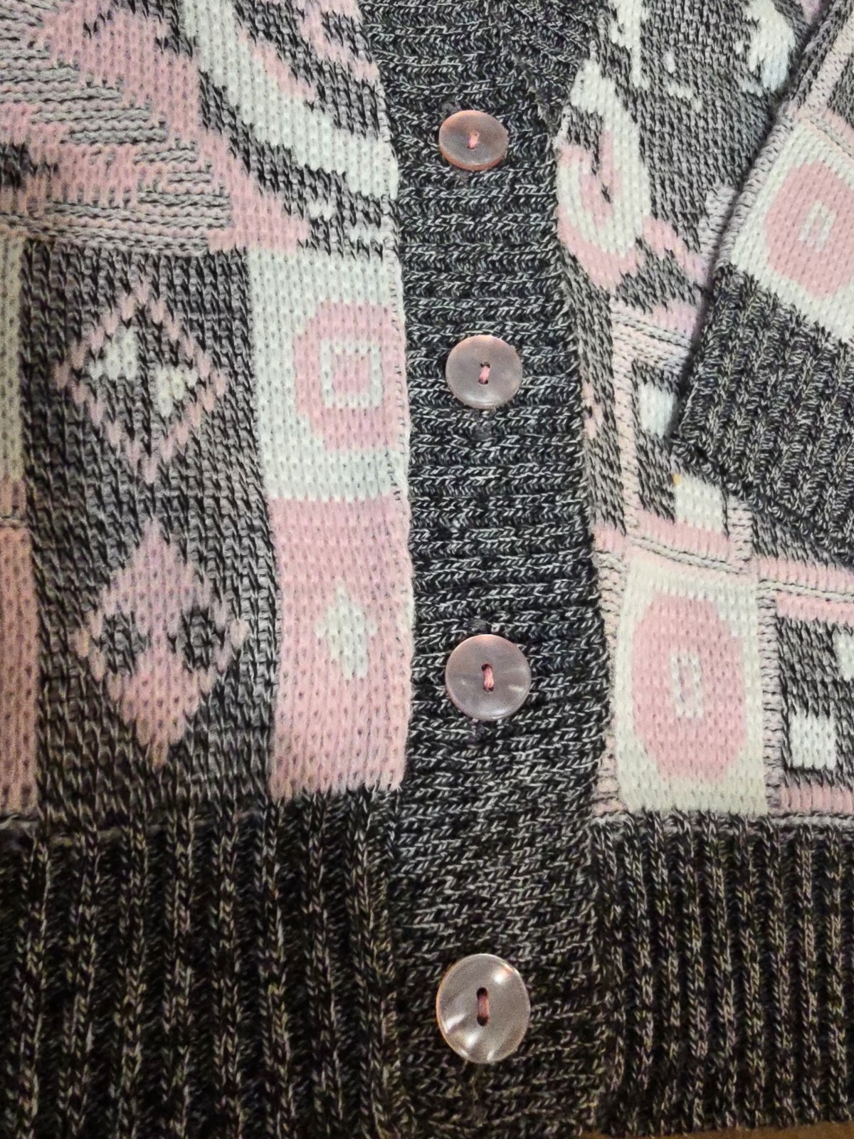 Vtg 90’s Brittony Brand Slouchy Pink Gray & White Knit Cardigan See Measurements