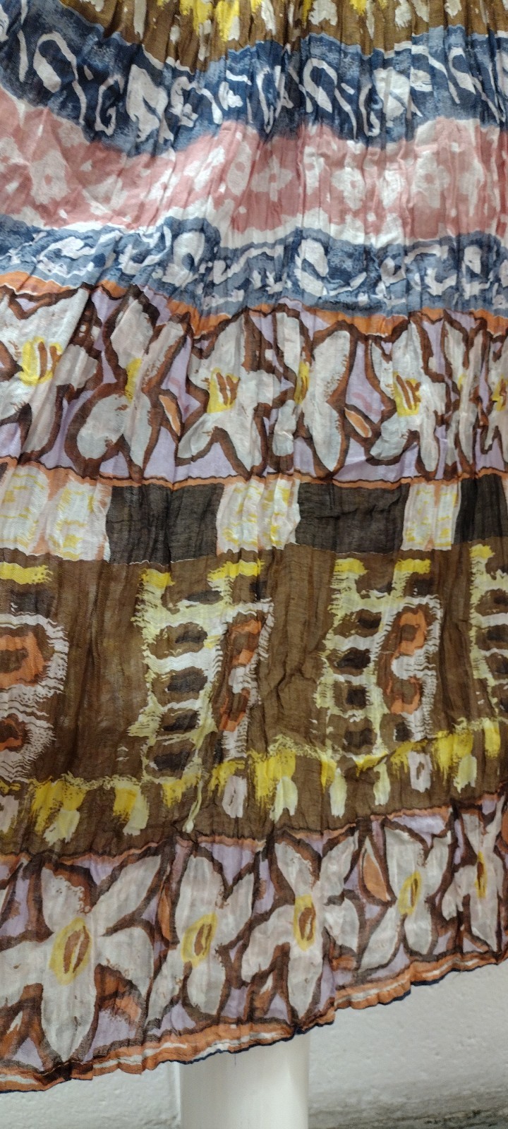 Brown Gauzy Cotton Broomstick Skirt Vintage Zashi Indian DEADSTOCK M/L