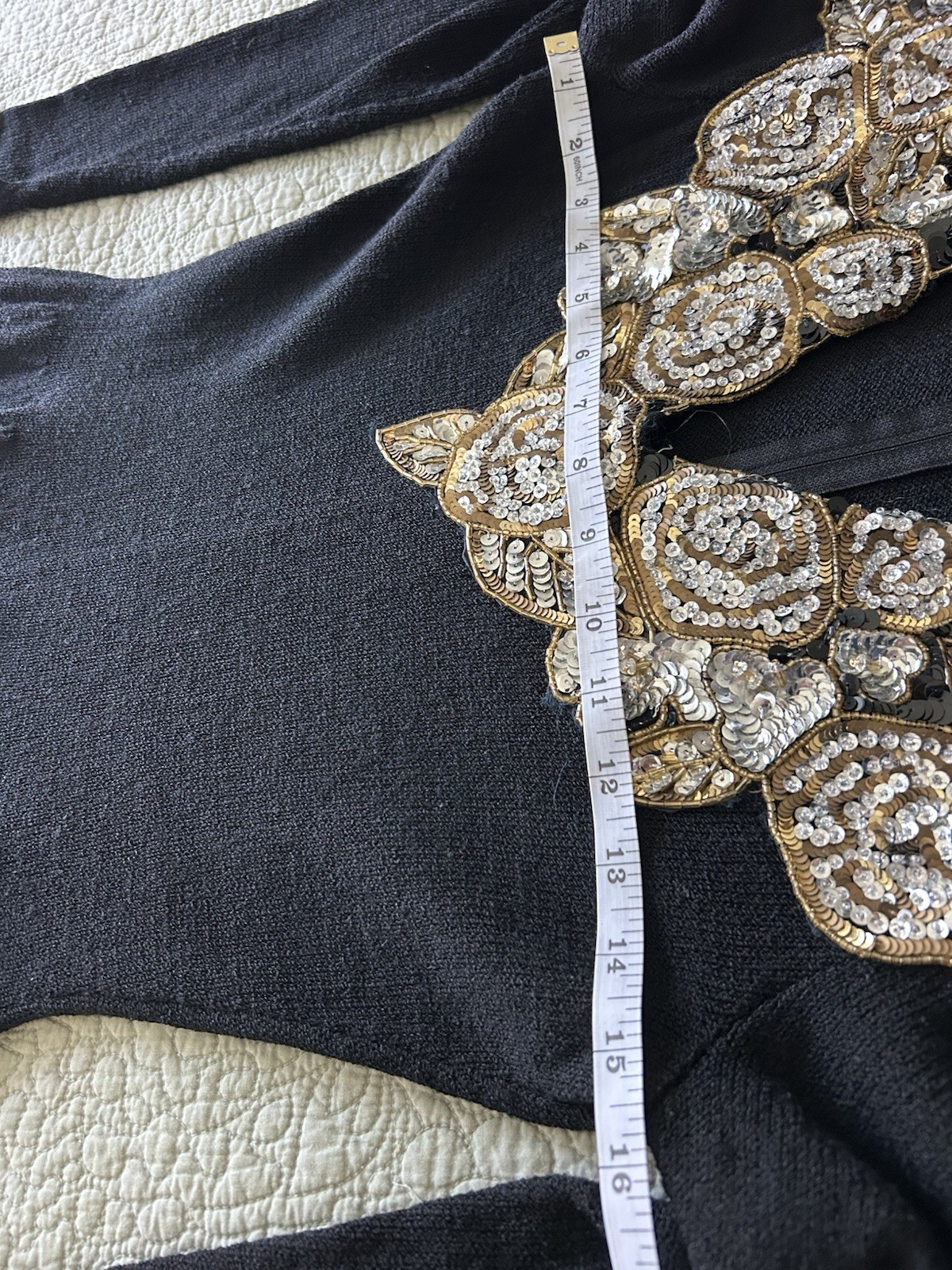 Vntge Lillie Rubin Black Santana Knit Evening Dress Gold & Silver Sequins Sze 4