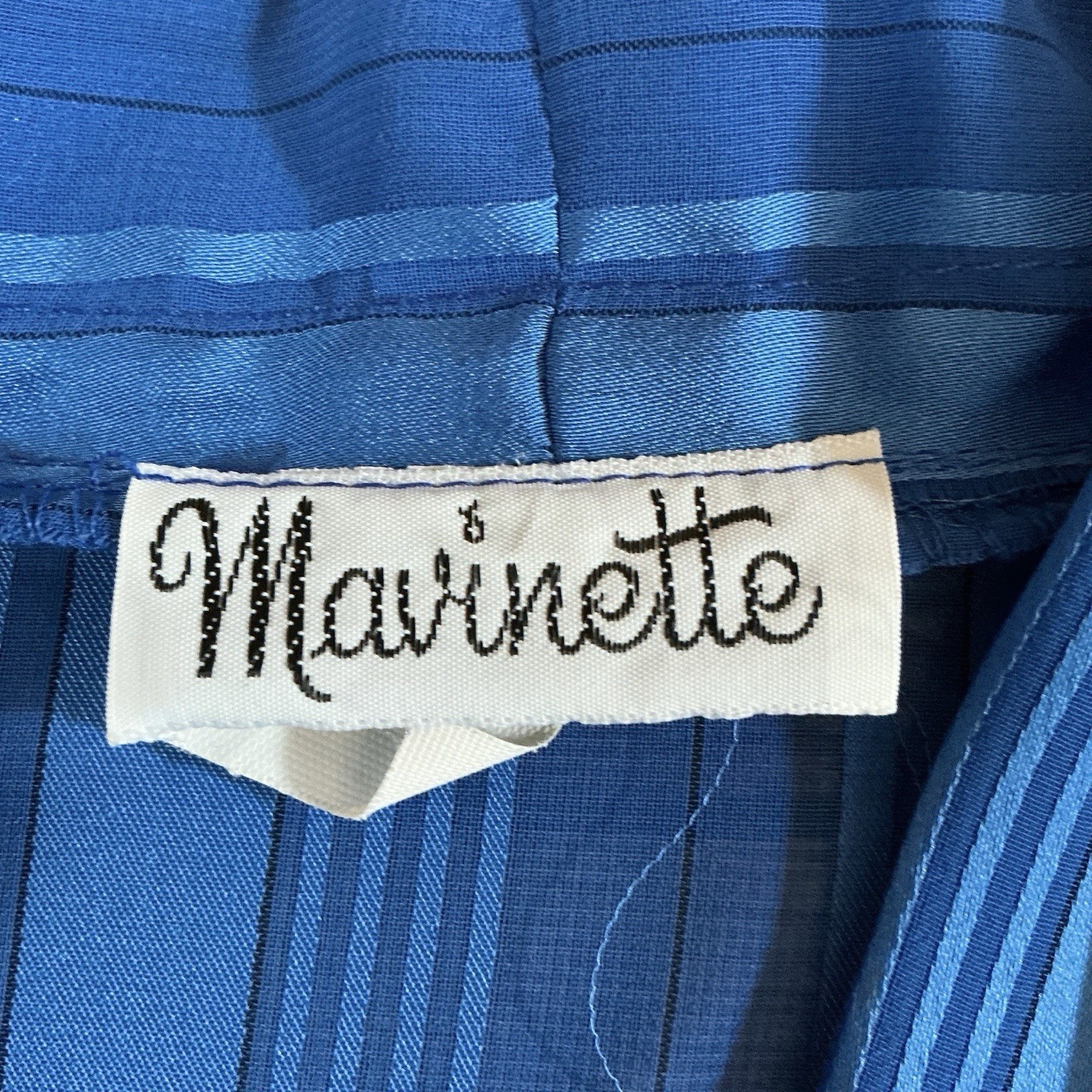 70s VTG Marinette Royal Blue Stripe Wrap Dress Belt 100% Polyester Size 12 #18D7
